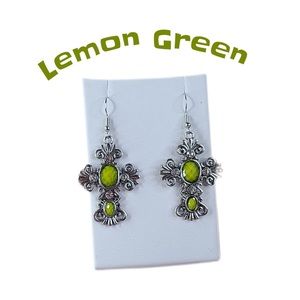 💎 Brand New Antique Cross Earrings- Lemon Green